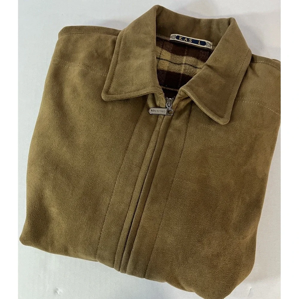 K.A.S. Suede Flannel Lined Full Zip Jacket Lg Brown - Picture 9 of 9